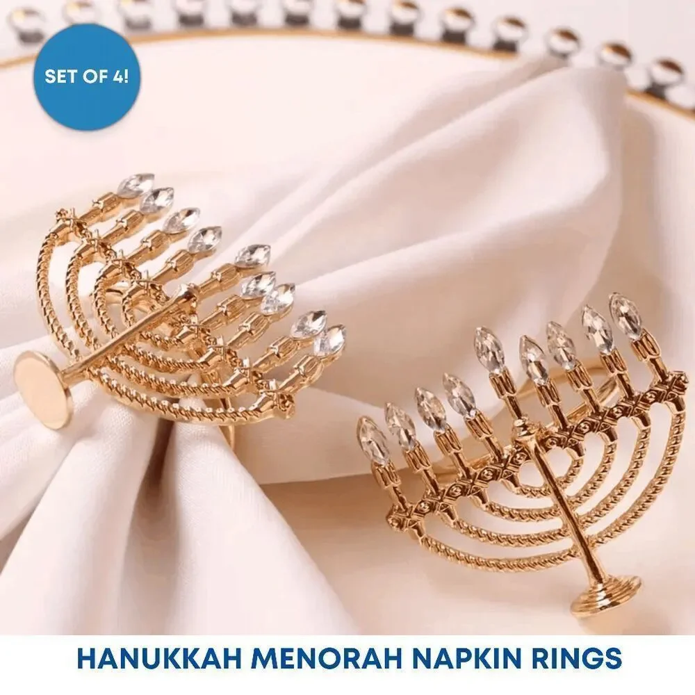 Brand New Set of 4 Menorah Hanukkah Napkin Rings, Hanukkah Hostess Gift, Festiva
